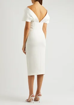 SOLACE LONDON Wrenley Off-the-shoulder Midi Dress, Ivory -EleganceWear Store solace london wrenley off the shoulder midi dress ivory2