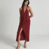Reiss Xena Strappy Open Back Cocktail Dress, Dark Red