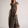 Ted Baker Adiie Floral Waterfall Ruffle Maxi Dress, Black/Multi