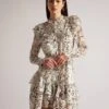 Ted Baker Aishia Ruffle Detail Mini Shirt Dress, Ivory/Multi