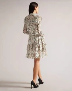 Ted Baker Aishia Ruffle Detail Mini Shirt Dress, Ivory/Multi 3 Ted Baker Aishia Ruffle Detail Mini Shirt Dress, Ivory/Multi -EleganceWear Store ted baker aishia ruffle detail mini shirt dress ivory multi1