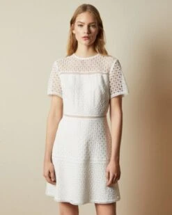 Ted Baker ALLARA Short Sleeved Lace Mini Dress, Ivory