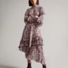 Ted Baker ALVVAA Foliage Print Layered Frilled Dress, Pink/Blush/Multi