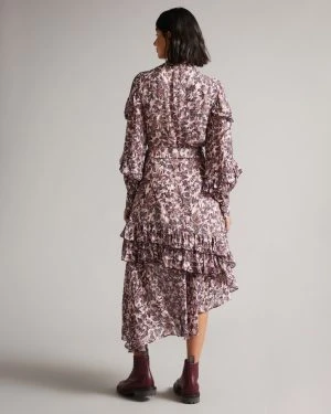 Ted Baker ALVVAA Foliage Print Layered Frilled Dress, Pink/Blush/Multi 2 Ted Baker ALVVAA Foliage Print Layered Frilled Dress, Pink/Blush/Multi - Image 2