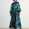 Ted Baker ANAFIA Trapeze Maxi Dress Smocked Neck Detail, Teal/White