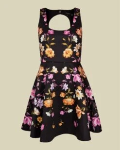 Ted Baker ANDIIE Rhubarb Cut Out Back Skater Dress, Black/Multi
