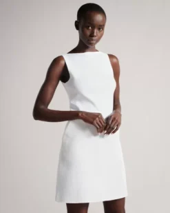 Ted Baker Anitra Dress With Knit Bodice And Tulip Skirt, White