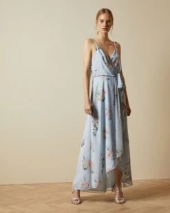 Ted Baker ARLISSA Sleeveless Floral Elegant Wrap Dress, Light Blue/Multi