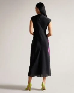 Ted Baker Averiee Slip Midi Dress With Pleated Neckline, Black/Multi -EleganceWear Store ted baker averiee slip midi dress with pleated neckline black multi1