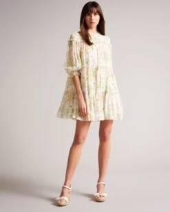 Ted Baker Bellona Tiered Trapeze Mini Dress, Multi/White