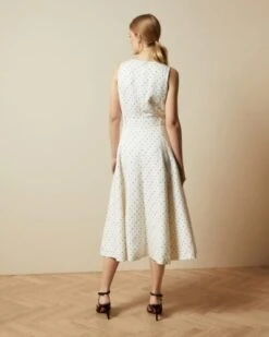 Ted Baker CARYLA Spotted A-line Midi Dress, Ivory -EleganceWear Store ted baker caryla spotted a line midi dress ivory1 e1591889298774