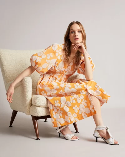 Ted Baker Cinthy Button Front Jacquard Dress, Dark Orange 1 Ted Baker Cinthy Button Front Jacquard Dress, Dark Orange