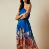 Ted Baker DAHLARI Cabana Pleated One Shoulder Midi Dress, Blue/Multi