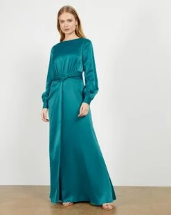 Ted Baker DAISEEY Twist Waist Long Sleeve Maxi Dress, Teal Green/Blue