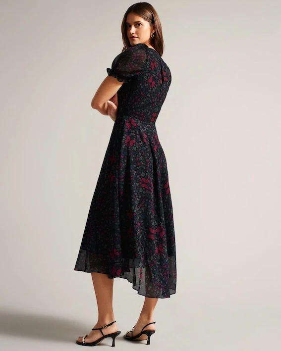 Ted Baker Daniaa Butterfly Print A-line Midi Dress, Black/Red 2 Ted Baker Daniaa Butterfly Print A-line Midi Dress, Black/Red - Image 2