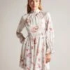 Ted Baker Dinnaa Floral Long Sleeve Mini Dress, Ivory/Multi