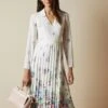 Ted Baker ELLIAN Pergola Long Sleeved Floral Midi Dress, Ivory/Multi