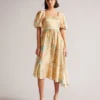 Ted Baker Emer MIB Asymmetrical Floral Dress, Light Yellow/Beige/Multi
