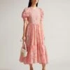 Ted Baker Esthher Puff Sleeve Tiered Midi Dress, Coral