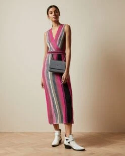 Ted Baker SOFINAA Knitted Wrap Detail Dress, Pink/Multi
