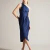 Ted Baker Gabie One Shoulder Drape Midi Dress, Dark Blue