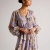 Ted Baker GRETIA V Neck Printed Tie Front Mini Dress, Lilac/Multi