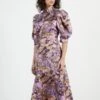 Ted Baker HARIAT Printed Short Sleeve Silk Dress, Purple/Pink