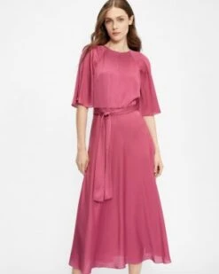 Ted Baker HARIIET Raglan Sleeve Tea Midi Dress, Dusty Pink