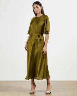 Ted Baker HARIIET Raglan Sleeve Tea Midi Dress, Khaki Green