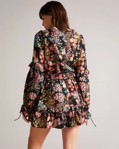 Ted Baker Hendria Mini Dress With Ruffle Details, Black/Multi 2 Ted Baker Hendria Mini Dress With Ruffle Details, Black/Multi - Image 2