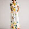 Ted Baker Hunniy Tie Detail Midi Dress, White/Multi