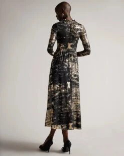 Ted Baker Iggiey Abstract Print Midaxi Dress, Black/Gold -EleganceWear Store ted baker iggiey abstract print midaxi dress black gold1 copy