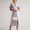 Ted Baker Immie Satin Midi Dress With Cape Sleeve, Lilac