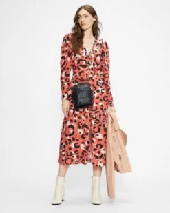 Ted Baker ISBEIL Rouleau Midi A-line Shirt Dress, Coral/Multi