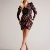 Ted Baker Jayn Floral Wrap Dress With Devoré Texture, Black/Red/Multi