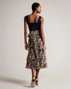 Ted Baker Jennias Knit Bodice Dress With Ruffle Skirt, Black/Multi -EleganceWear Store ted baker jennias knit bodice dress with ruffle skirt black multi1