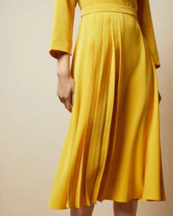 Ted Baker JILLIIE Tie Neck Midi Dress, Yellow -EleganceWear Store ted baker jilliie tie neck midi dress yellow1