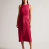 Ted Baker Joani Sleeveless Midi Dress With Tie Waist, Deep Pink
