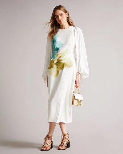 Ted Baker Jordis Button Through Midi Dress, White/Multi 1 Ted Baker Jordis Button Through Midi Dress, White/Multi