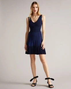 Ted Baker Julote Flippy Knit Skater Dress, Navy Blue