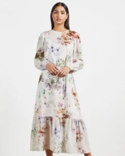 Ted Baker KALLY Vanilla Peplum Midi Dress, White/Multi