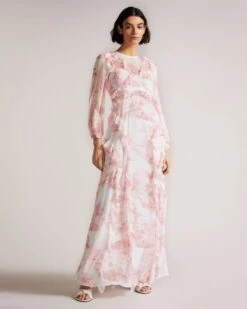 Ted Baker Kenddle Frill Detail Maxi Dress, Pale Pink/Blush/White
