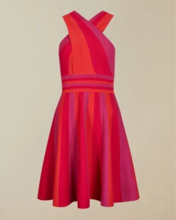 Ted Baker KILYIEE Cross Over Knitted Skater Dress, Pink