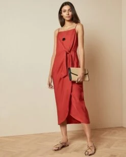 Ted Baker LAANI Knot Detail Drape Dress, Dark Brown