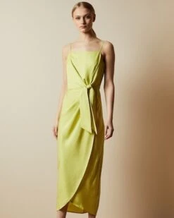Ted Baker LAANI Knot Detail Drape Dress, Lime Green
