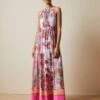 Ted Baker LANIAH Samba High Neck Maxi Print Dress, Ivory/Pink