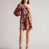Ted Baker Larae One Shoulder Mini Dress With Tie Waist, Pink/Black