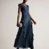 Ted Baker Laurae Bias Cut Maxi Dress With Ruffle Detail, Dark Blue