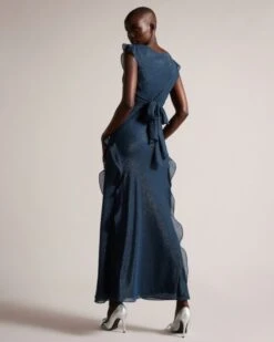 Ted Baker Laurae Bias Cut Maxi Dress With Ruffle Detail, Dark Blue -EleganceWear Store ted baker laurae bias cut maxi dress with ruffle detail dark blue1 copy e1671130586443
