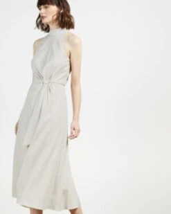Ted Baker LELLY Halterneck Occasion Midi Dress, Neutral